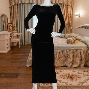 Cache Black Velvet Bodycon Evening Dress S